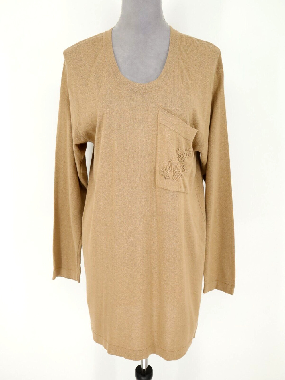 Laurel Escada Sweater Womens 8 US 36 EU Beige Long Embroidered Pocket Vintage